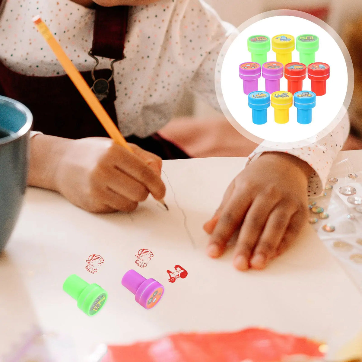 10er Set Stempel mit Bagger und Auto Motiven für Kinder Geburtstag etc.