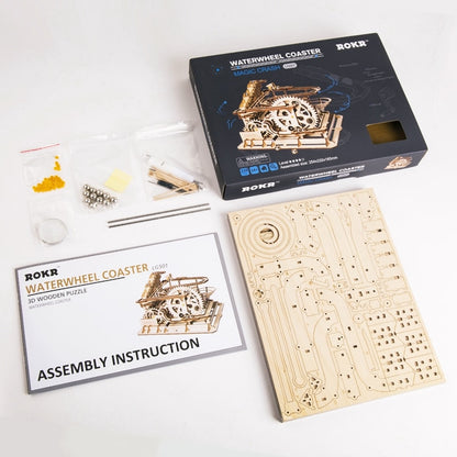 Robotime: Mechanischer Modellbausatz Kugelbahn – DIY 3D-Holzpuzzle für eine Murmelbahn