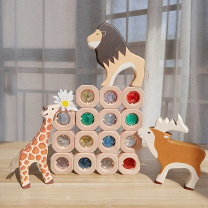 Montessori-Holz-Bausteine mit Edelstein Look