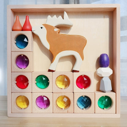 Montessori-Holz-Bausteine mit Edelstein Look